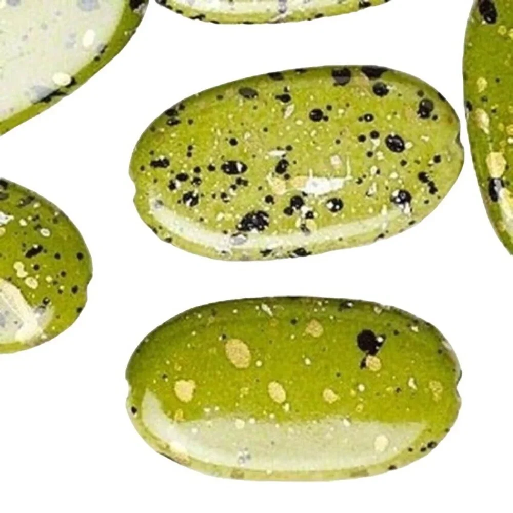 Vintage 80s Green Paint Spattered Retro Cool 29mm Oval Beads 10 pcs